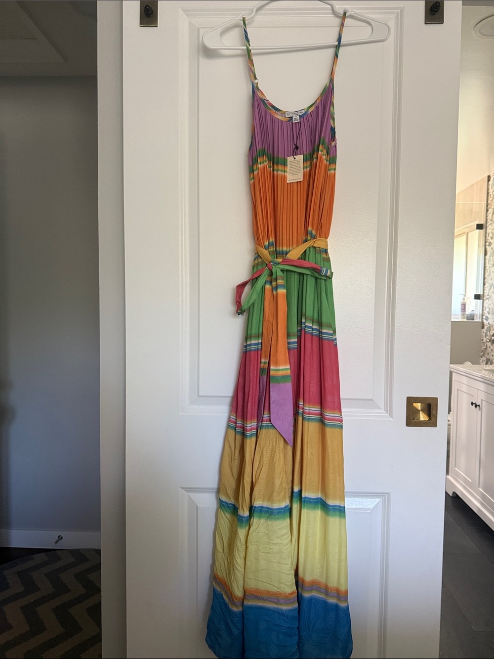 Current Air Multicolor Striped Maxi Dress in Pink, Orange, Green, Yellow, Blue